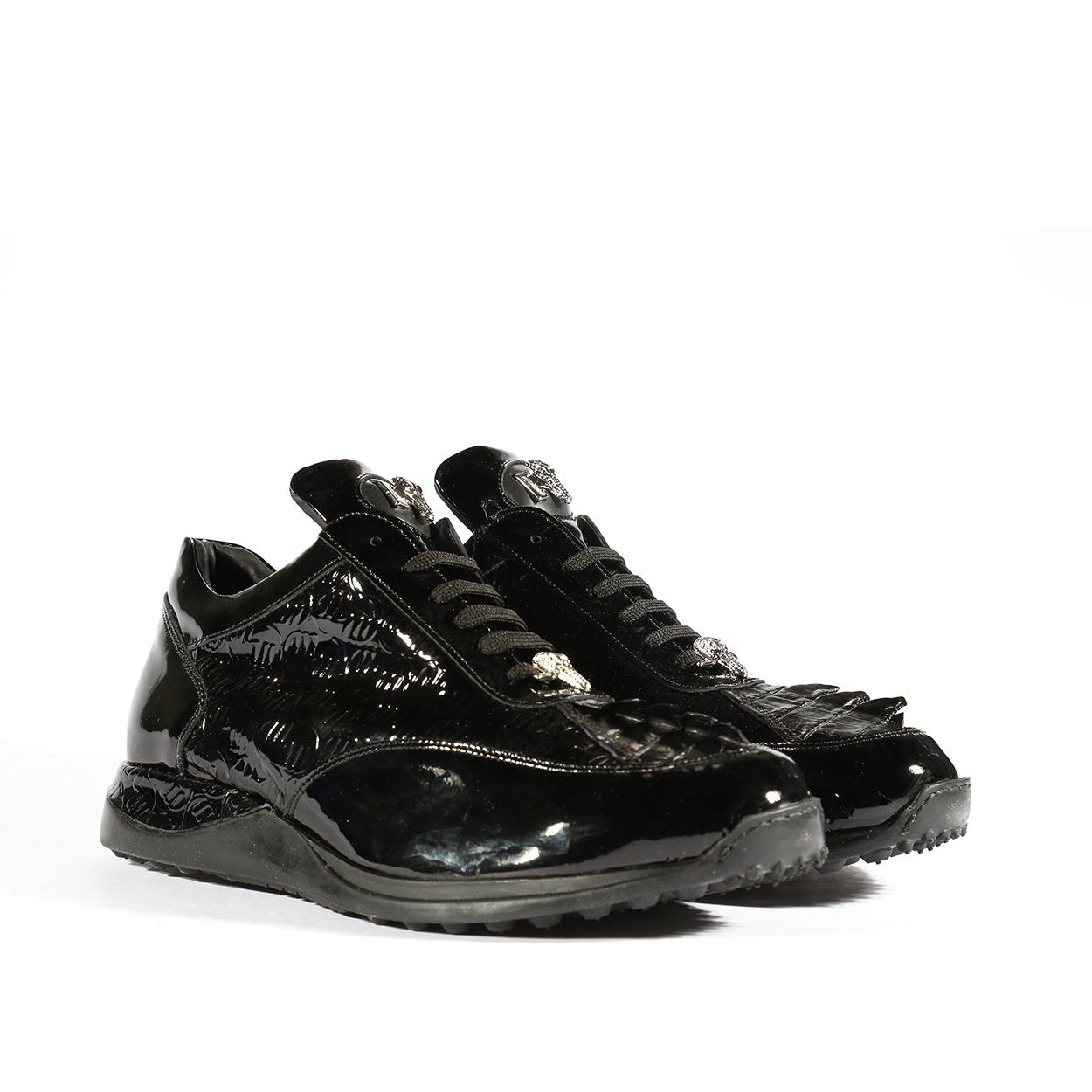 Mauri 8514 Blunt Men's Shoes Black Exotic Hornback / Embossed Patent Leather Casual Sneakers (MA5332)