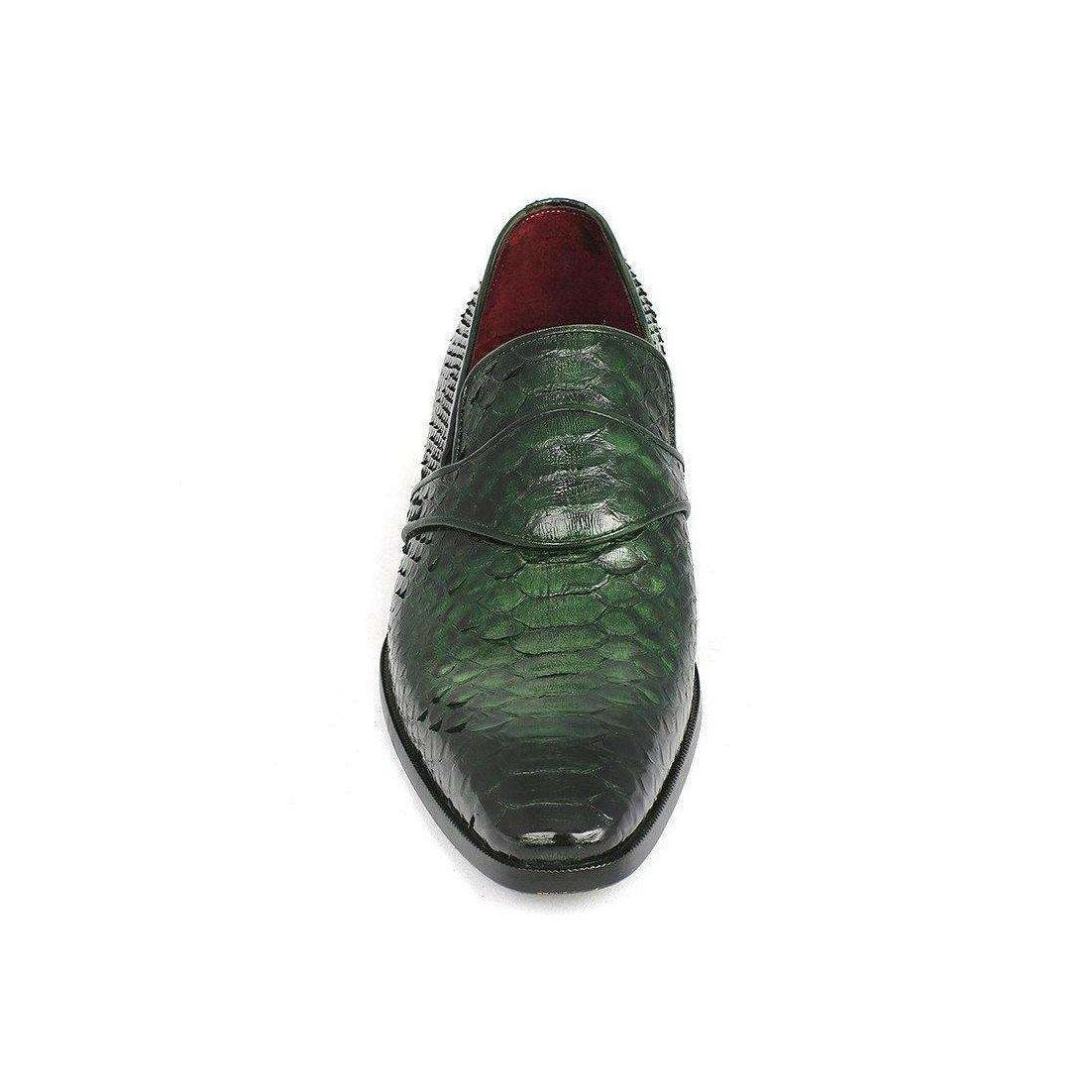 Paul Parkman Handmade Designer Shoes Exotic Skin hand Painted Green Loafers (PM5467)