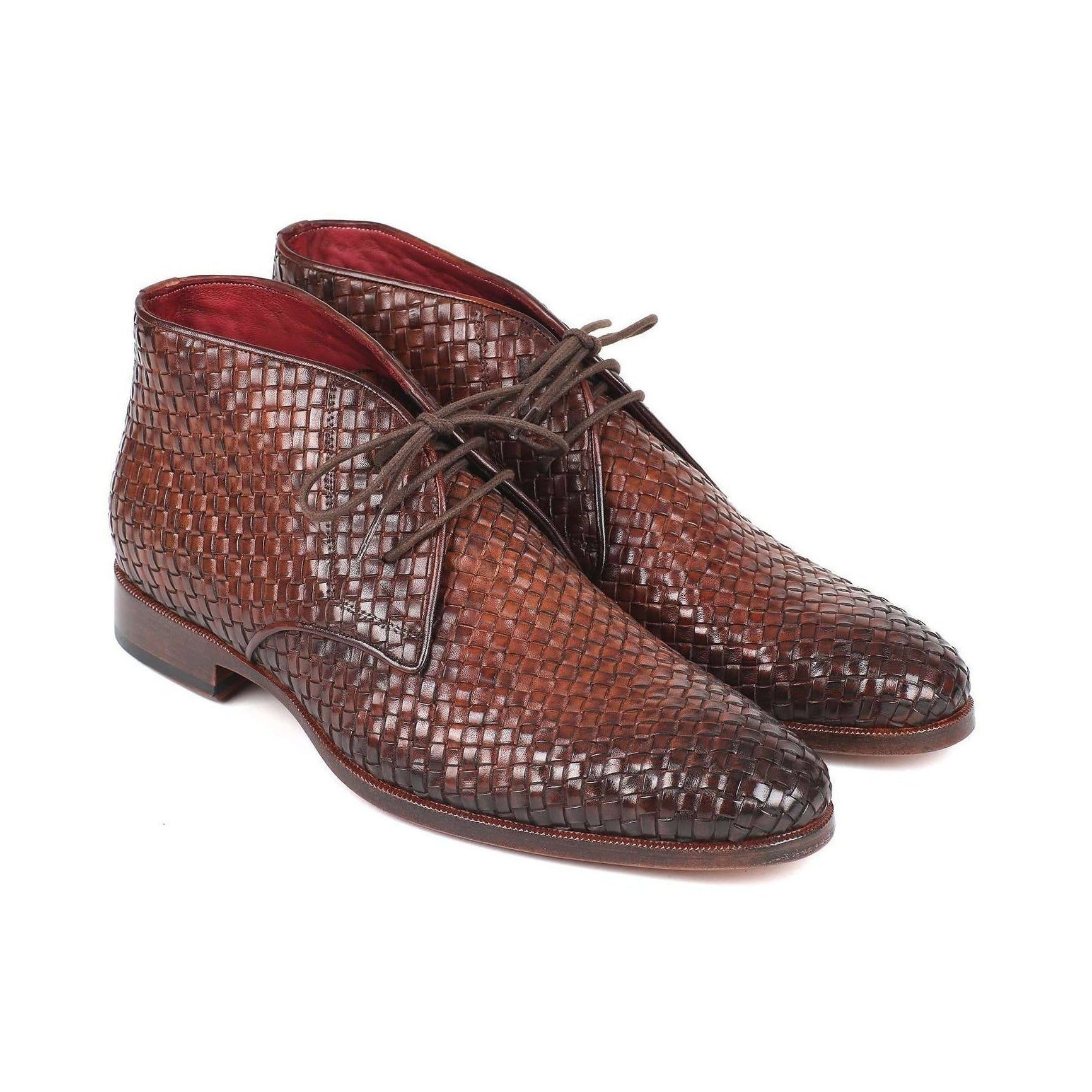 Paul Parkman Handmade Designer Shoes Men's Brown Woven Calf-skin Leather Chukka Boots CK82WVN (PM5920)
