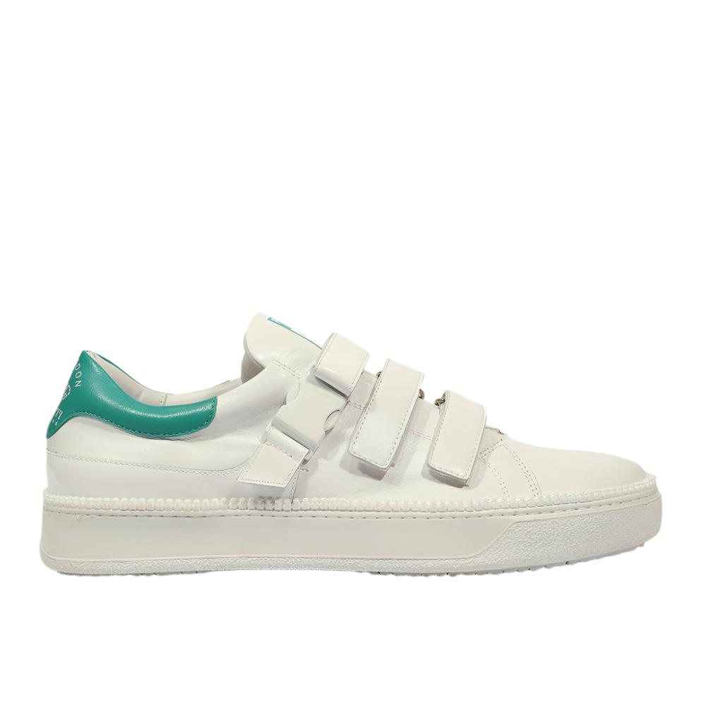 Cesare Paciotti Luxury Italian Men's Wimbledon Nappa Bianco Patent White Green Sneakers (CPM5120)