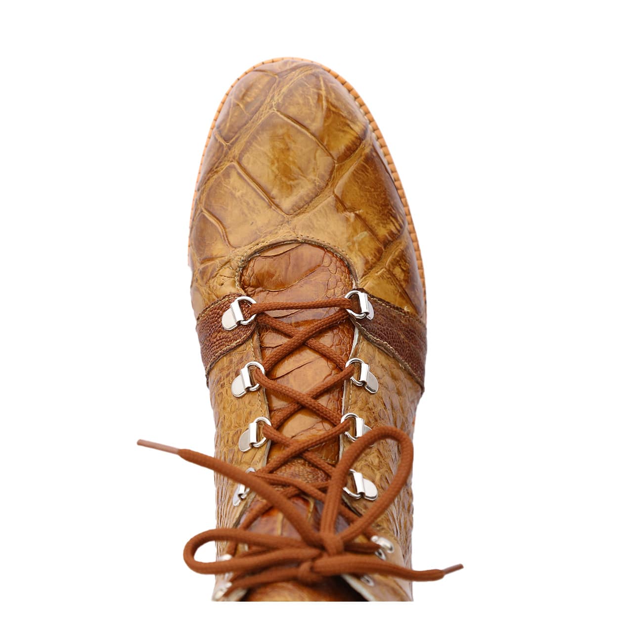 Mauri Pathfinder Men's Designer Shoes Mustard Brown Body Alligator and Ostrich Leg Boots (MAS5011)