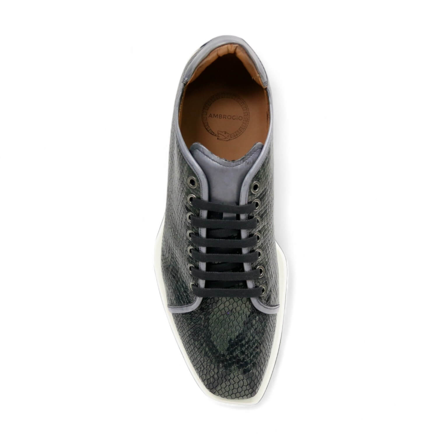 Ambrogio Men's Shoes Gray Snake-Print Leather Casual Sneakers (AMZ1007)