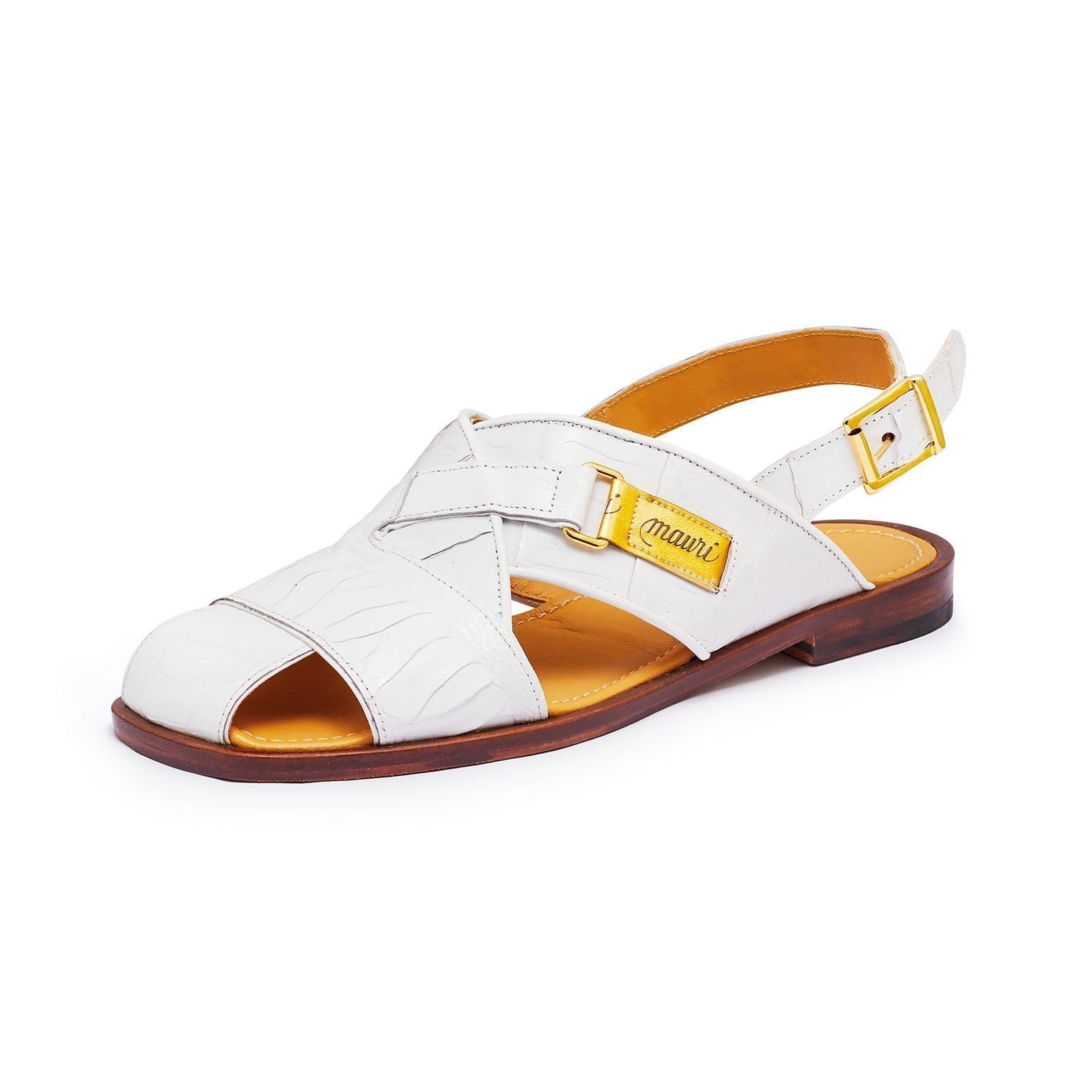 Mauri 5113 Thor Men's Shoes White Exotic Crocodile / Ostrich Leg Sandals (MA5306)