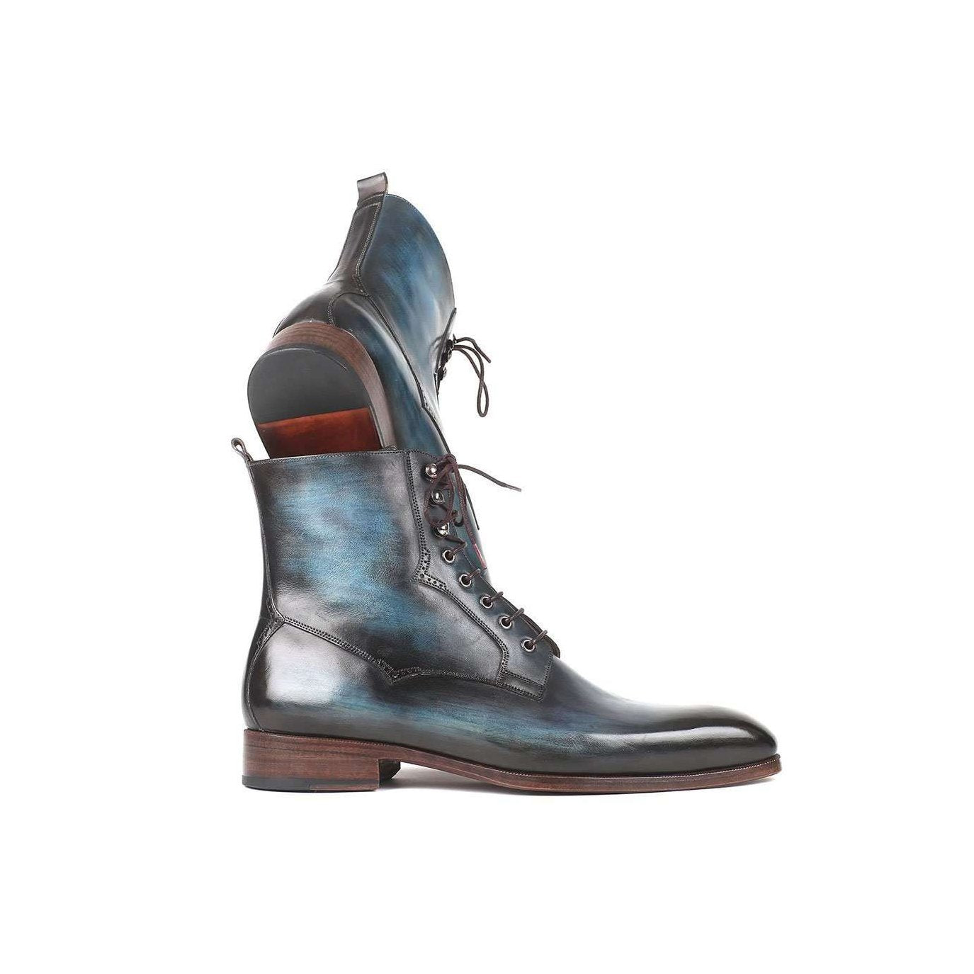 Paul Parkman Handmade Designer Shoes Men's Blue & Brown Calf-skin Leather Boots (PM5652)