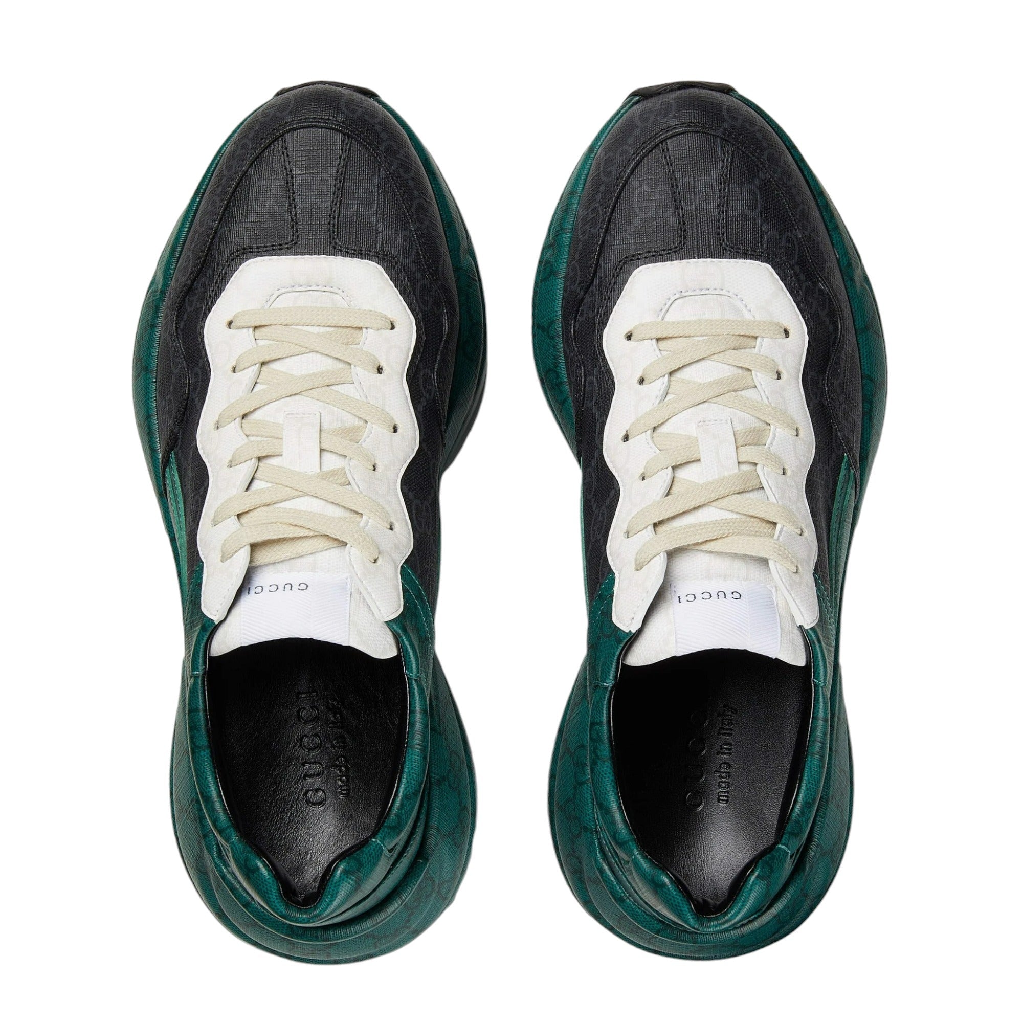 Gucci 746101 FAB4D 1059 Men's Shoes Green, Black & White Nylon GG Supreme Rhyton Sneakers (GGM1741)