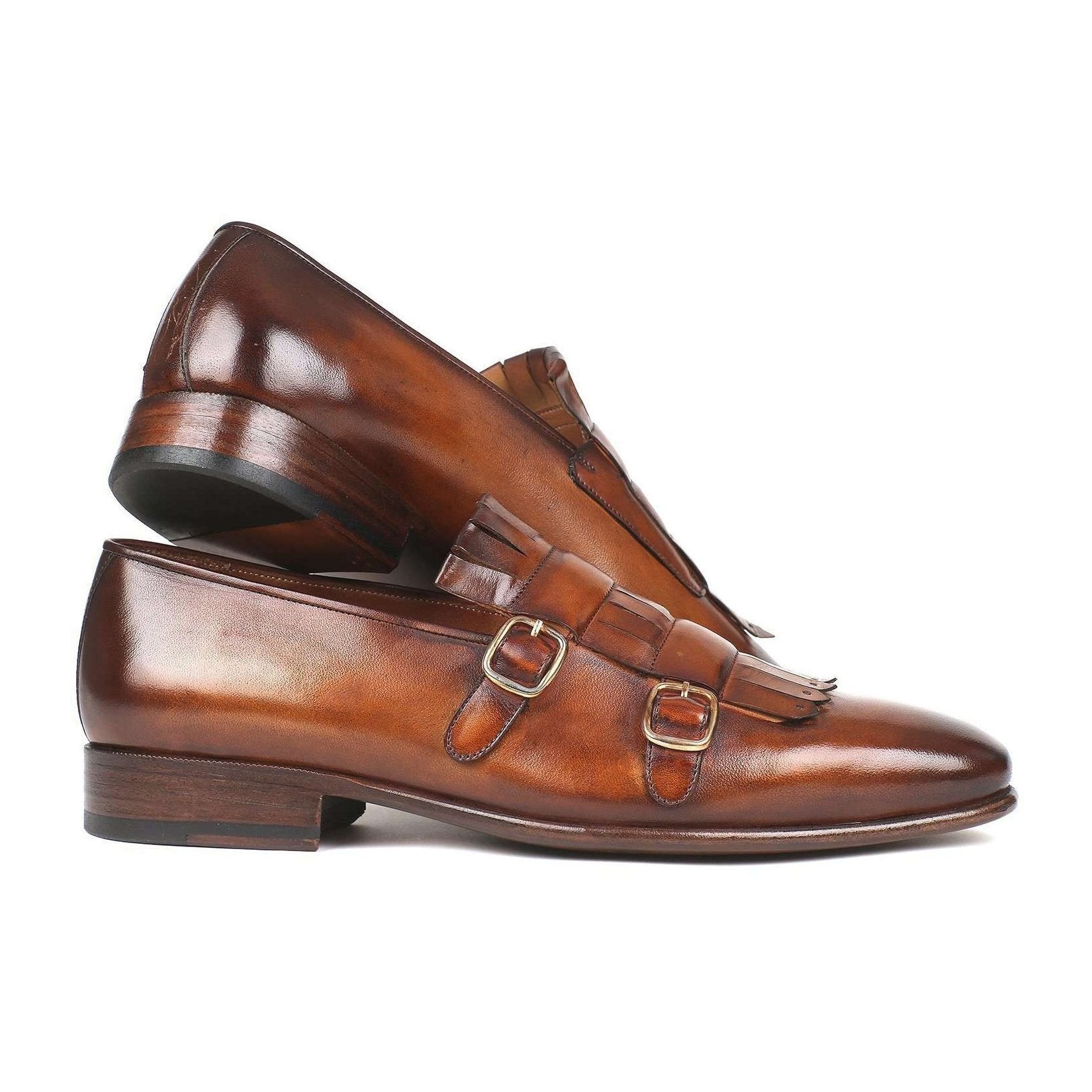 Paul Parkman Handmade Designer Shoes Men's Brown Double Monkstraped Calfskin Loafers ST37VF (PM5716)