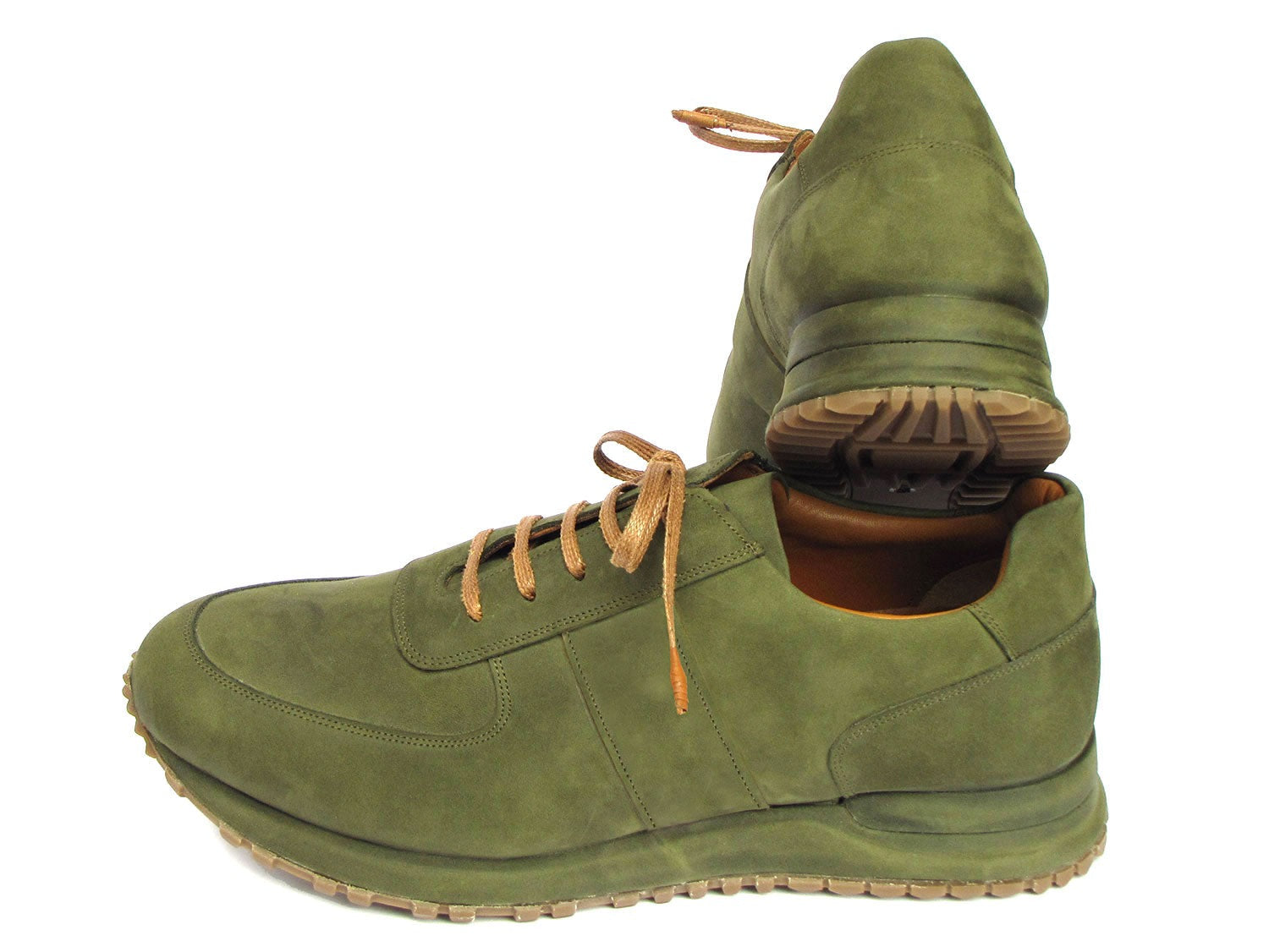 Paul Parkman LP207GRB Men's Shoes Green Nubuck Leather Sneakers (PM6430)
