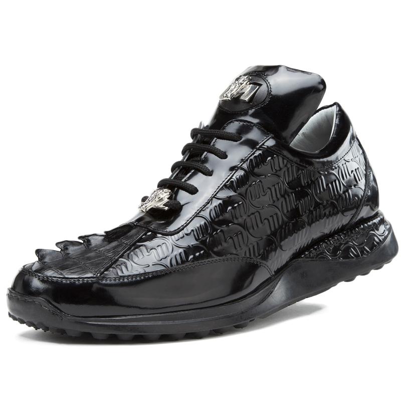 Mauri 8514 Blunt Men's Shoes Black Exotic Hornback / Embossed Patent Leather Casual Sneakers (MA5332)