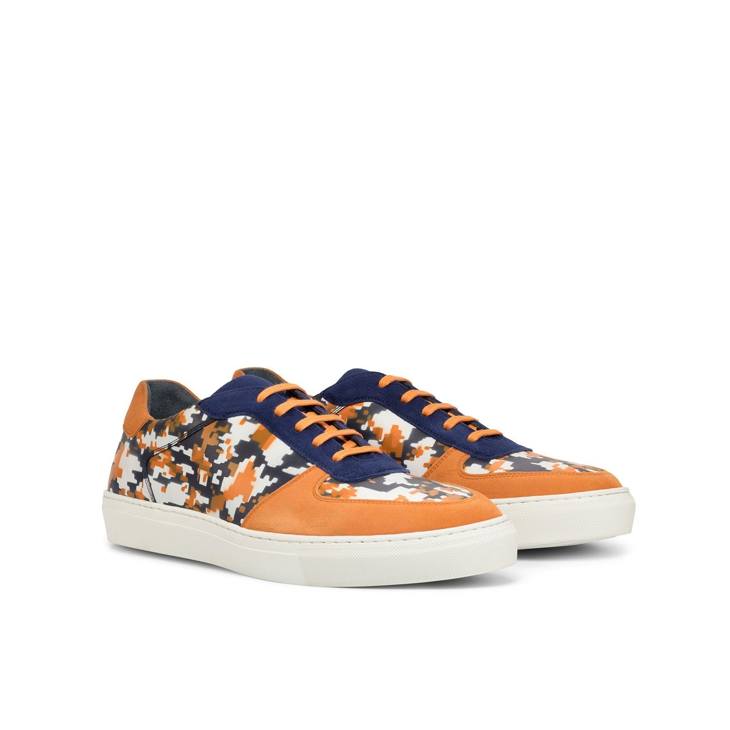 Ambrogio Bespoke Men's Shoes Orange & Navy Suede / Calf-Skin Leather Trainer Sneakers (AMB2253)