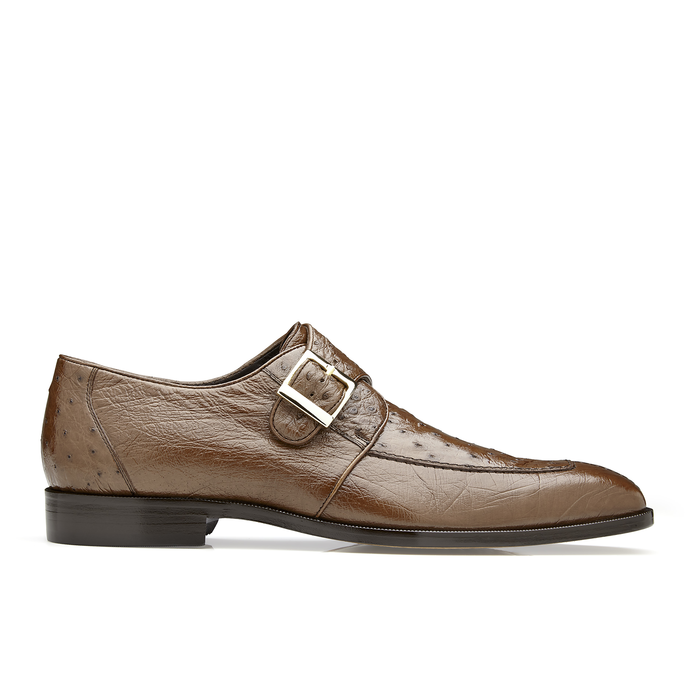 Belvedere Josh Men's Designer Shoes Brown Genuine Ostrich Split Toe Monkstraps Loafers 114011 (BV2844)