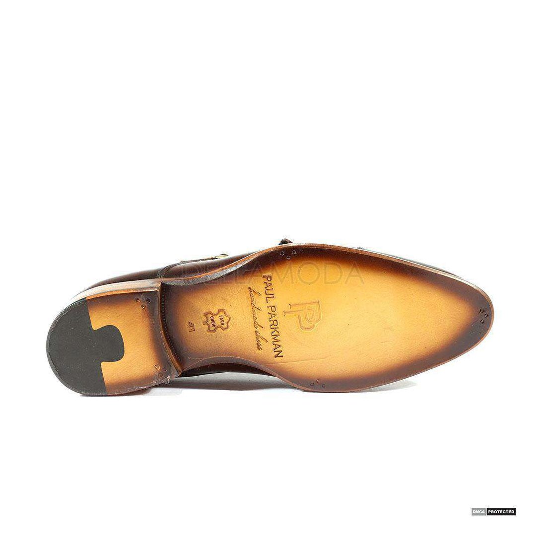 Paul Parkman Handmade Designer Shoes Handmade Men's Designer Shoes Captoe Double Monkstrap Hand-Painted Dark Brown Loafers (PM1029)