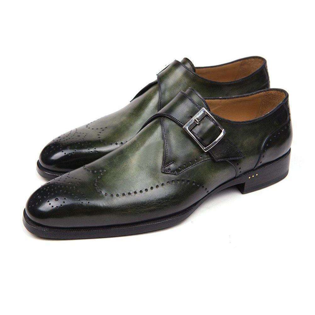 Paul Parkman Handmade Designer Shoes Men's Wingtip Single Monkstraps Green Loafers (PM5513)