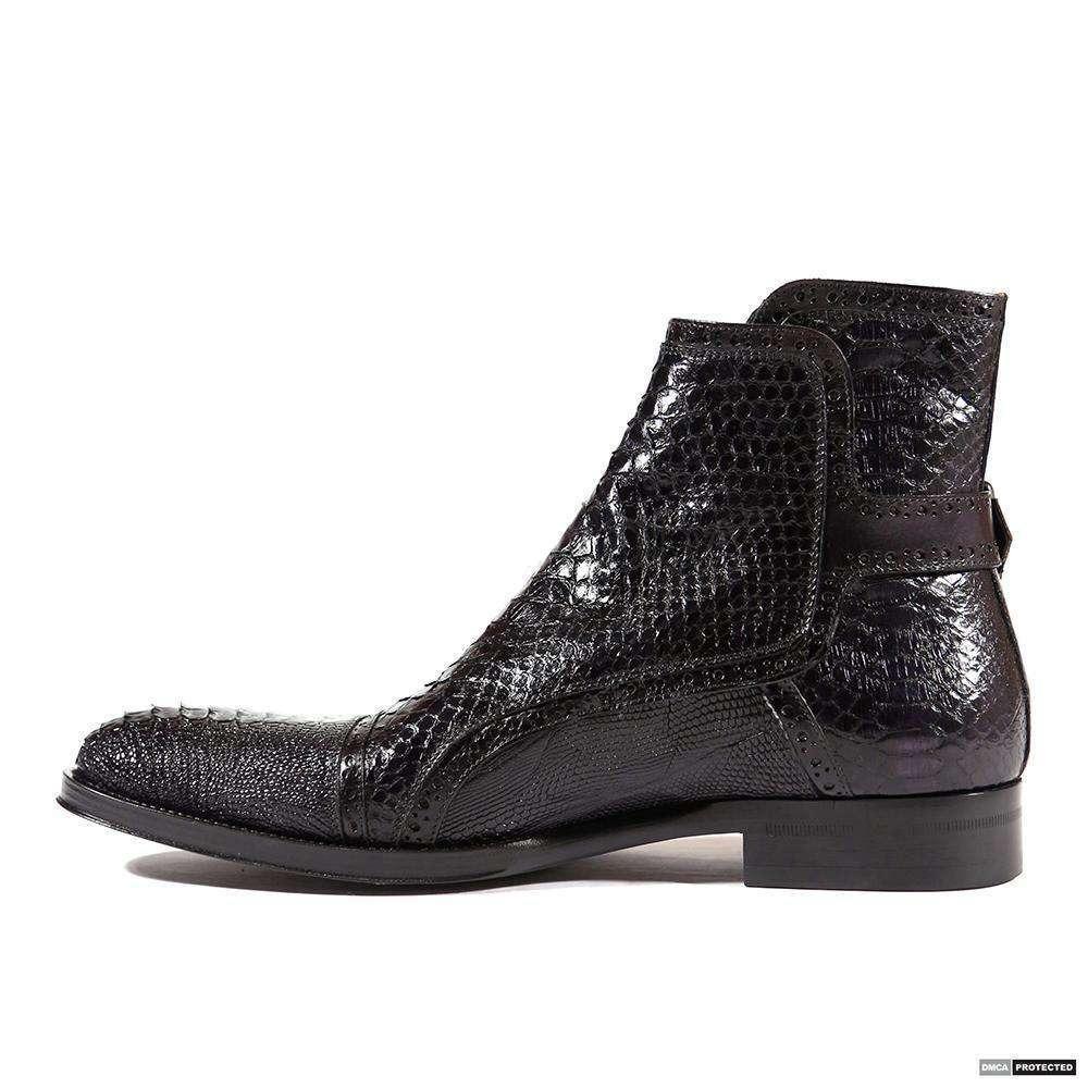 Jo Ghost Men's Italian Zampa Struzzo Crust Black Boots (JG4049)