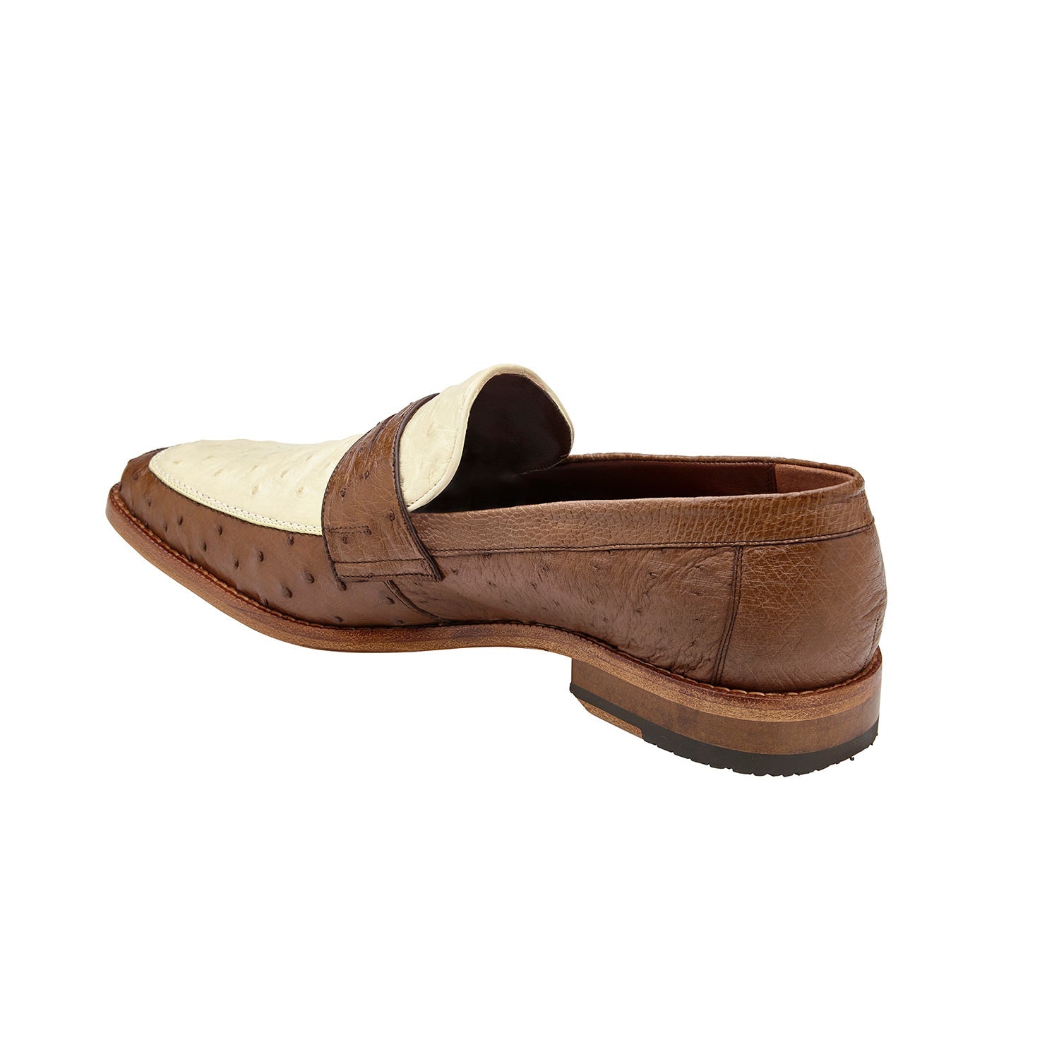 Belvedere Espada 02440 Men's Shoes Tabacco & Cream Exotic Genuine Ostrich Split-Toe Penny Loafers (BV3155)