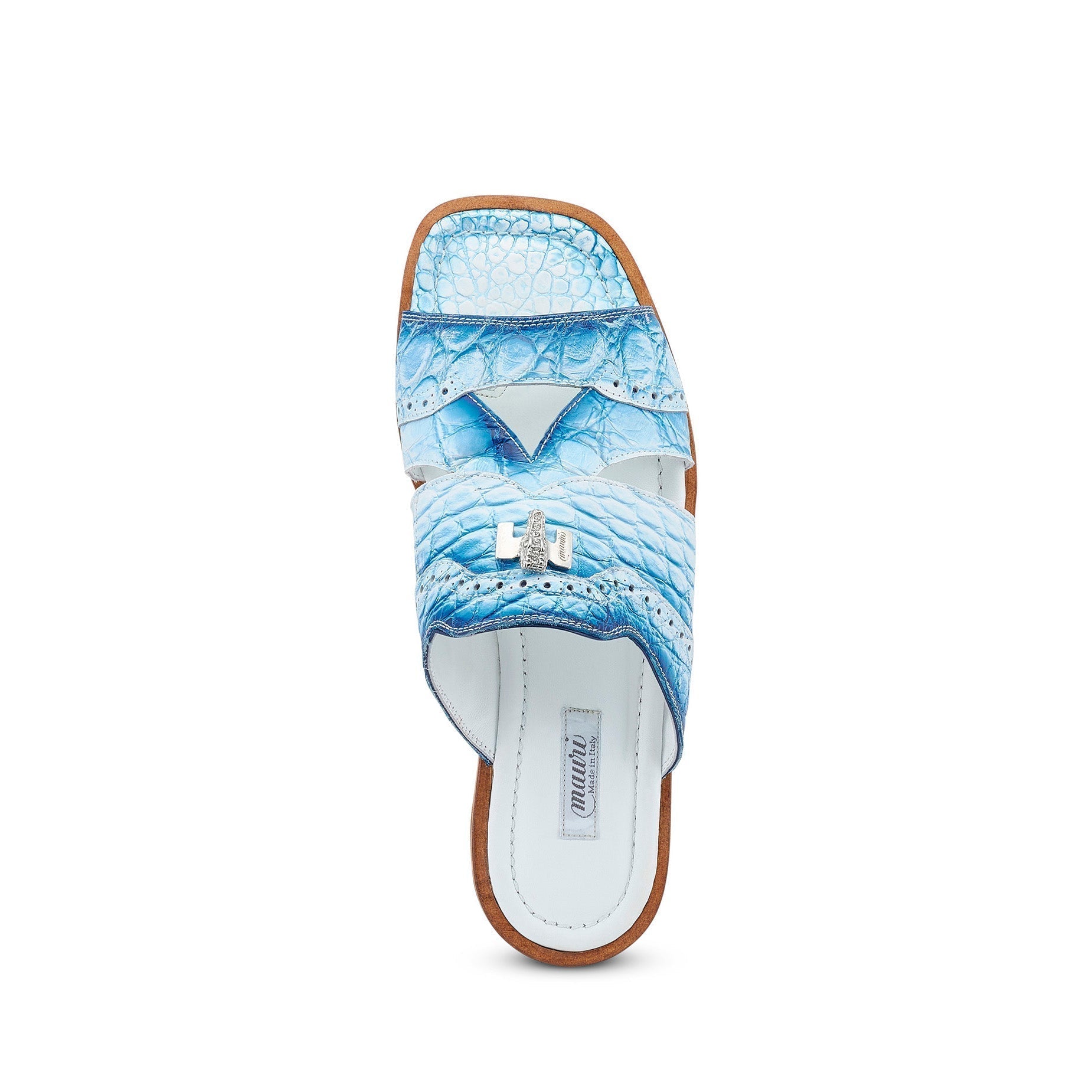 Mauri Mykonos 1858/5 Men's Shoes Dirty White with Royal Blue Finish Exotic Alligator Casual Sandals (MA5513)