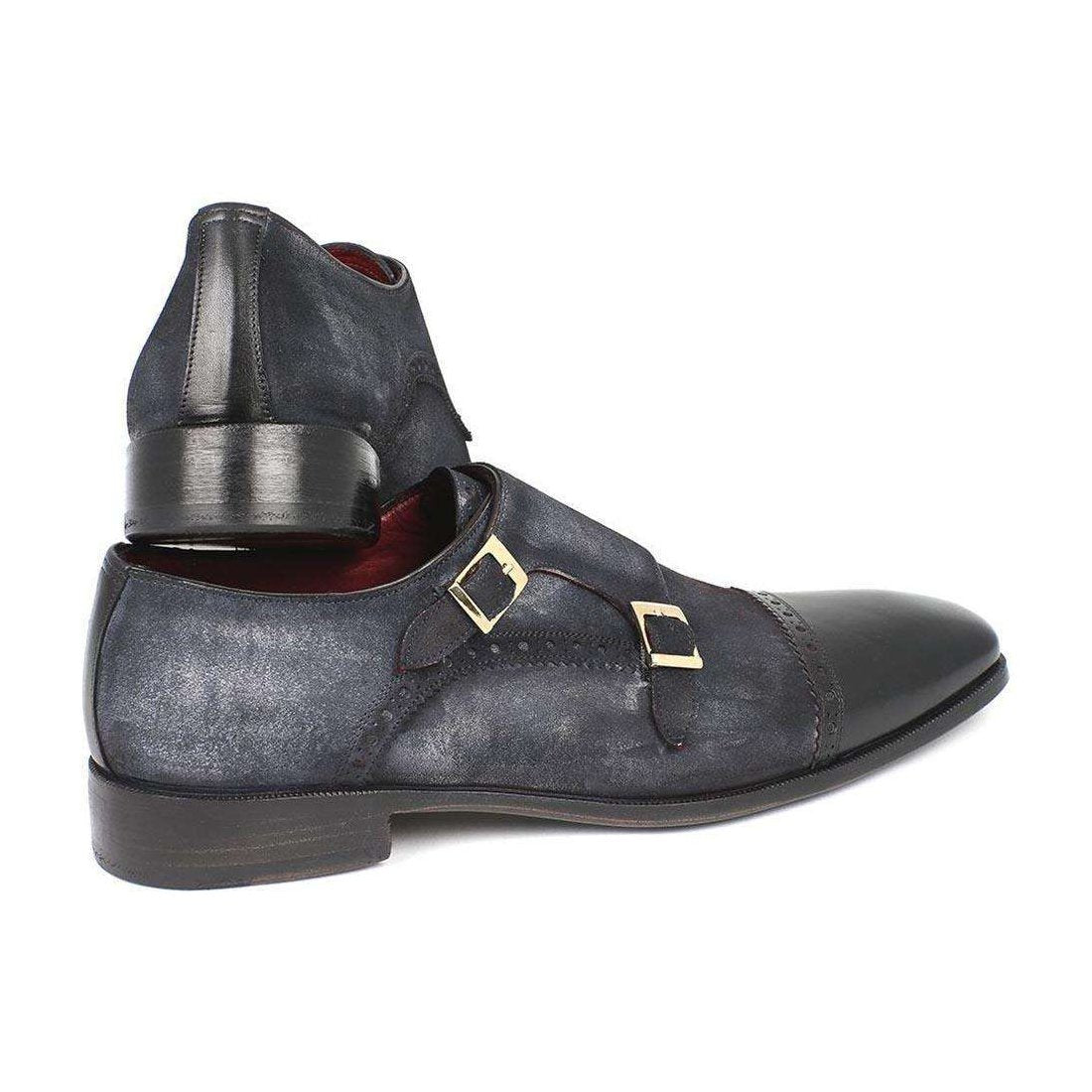 Paul Parkman Handmade Designer Shoes Men's Handmade Designer Shoes Captoe Double Monkstraps Suede Navy Loafers (PM4024)