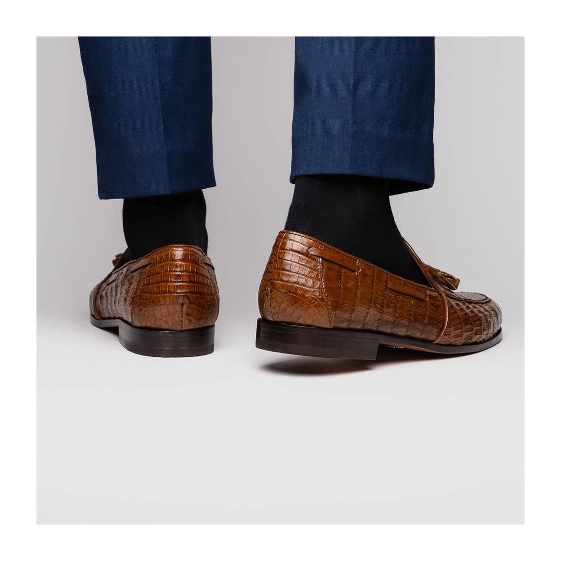 Marco Di Milano Bianchi Men's Shoes Exotic Caiman Crocodile Tassels Loafers (MDM1197)