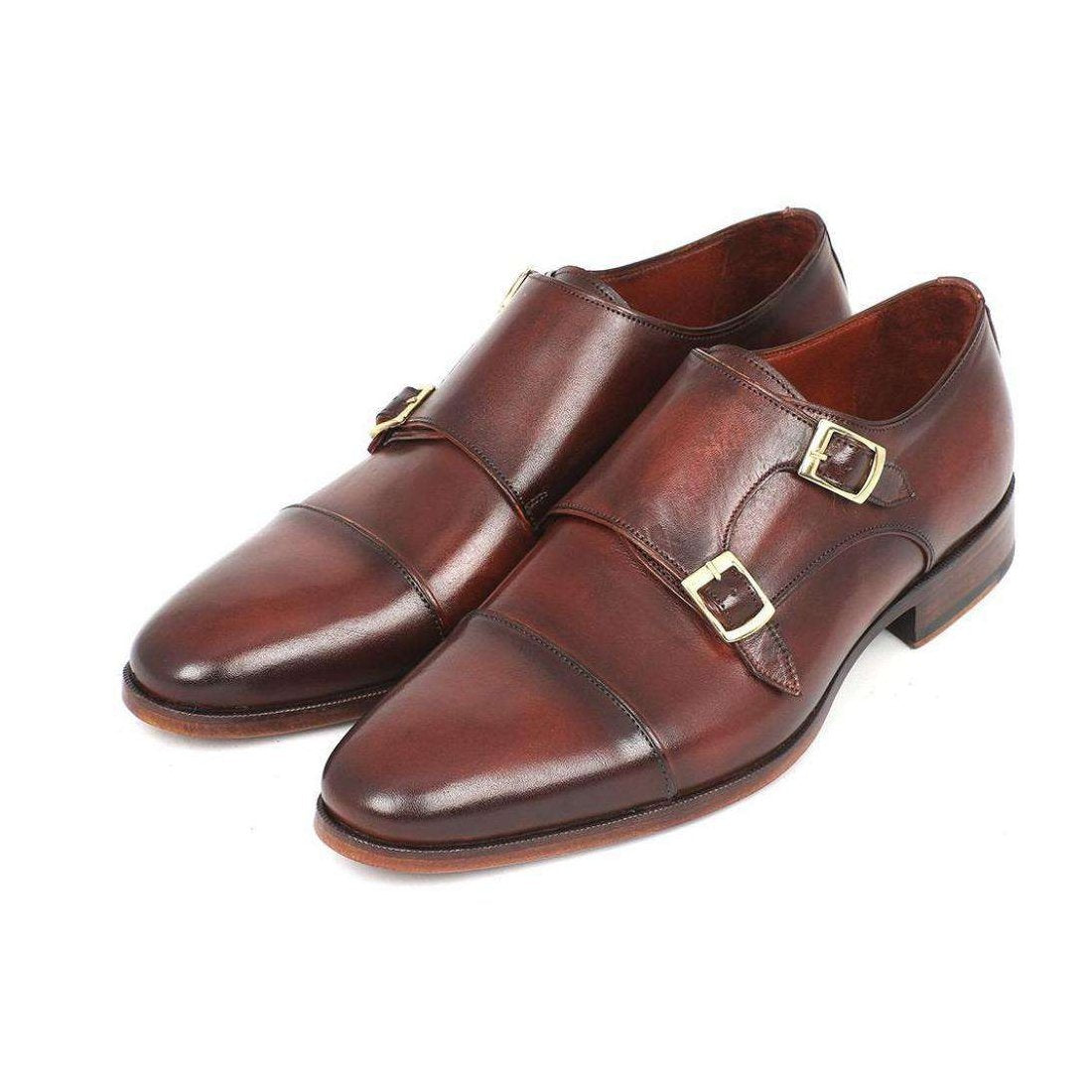 Paul Parkman Handmade Designer Shoes Men's Handmade Designer Shoes Cap-toe Double Monkstraps Brown Loafers (PM5218)