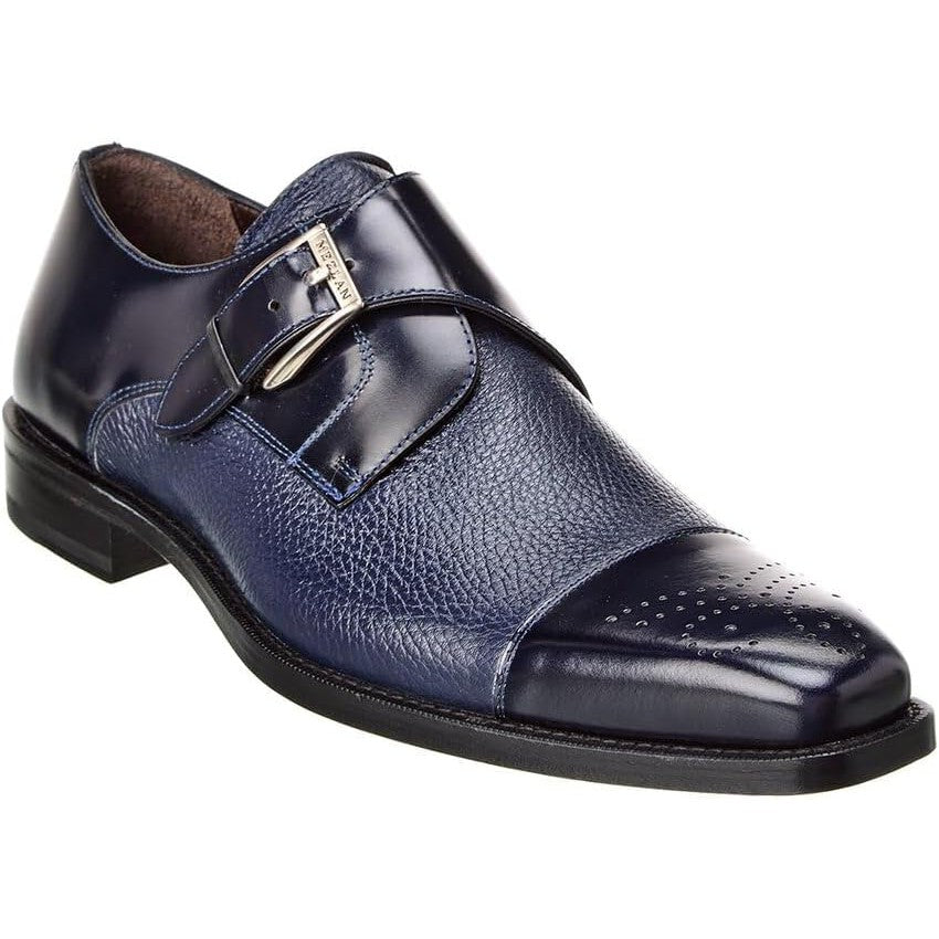 Mezlan Men's Luxury Designer Shoes Phoenix Blue Calfskin & Deerskin Monk Strap Loafers (MZ2033)