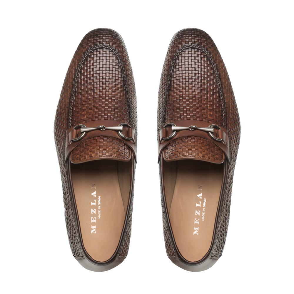 Mezlan 9897 R606 Men's Shoes Cognac Woven Leather Horsebit Loafers (MZS3359)