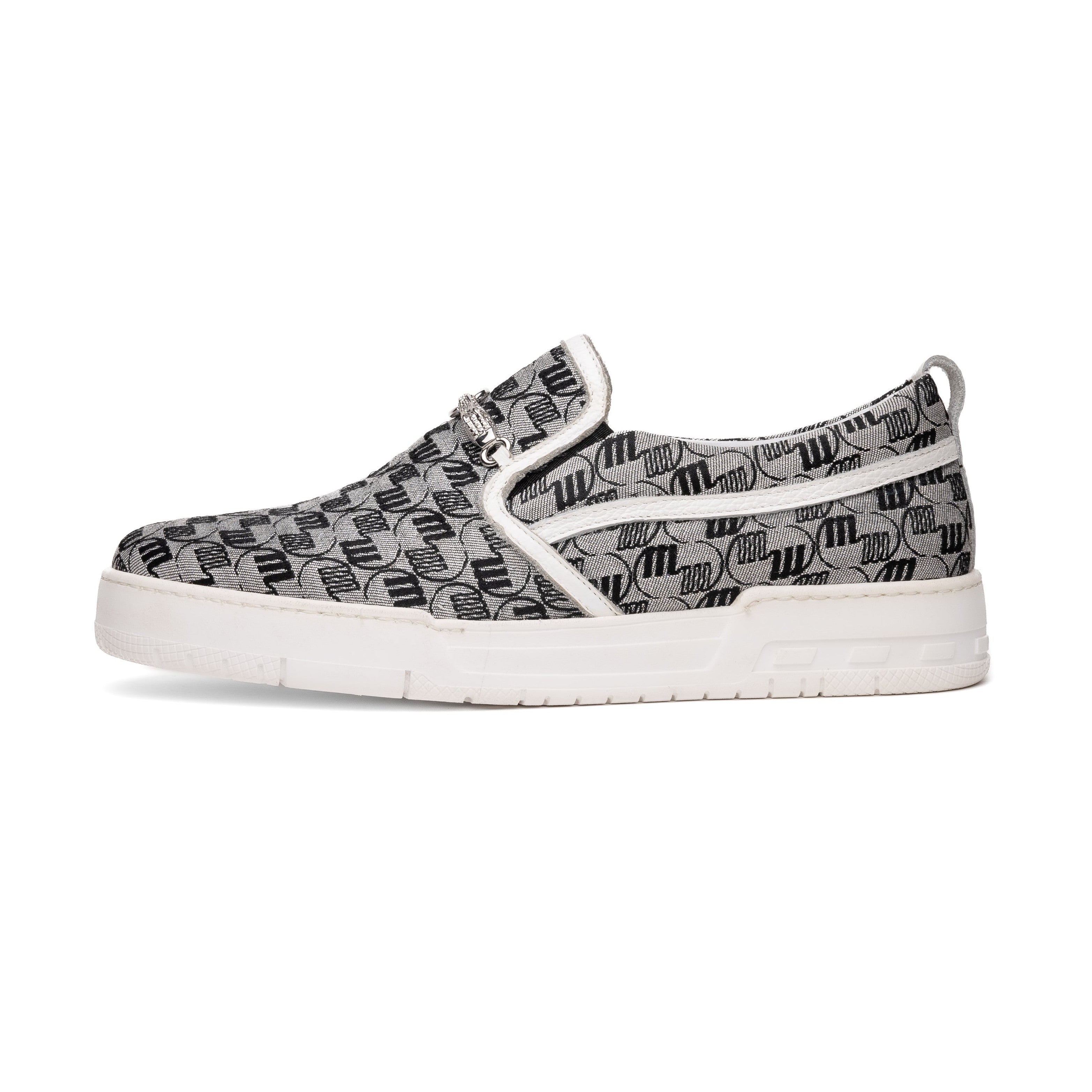 Mauri Posh 8419/2 Men's Shoes Black, Gray & White Double M Fabric / Time Leather Slip-On Sneakers (MA5615)