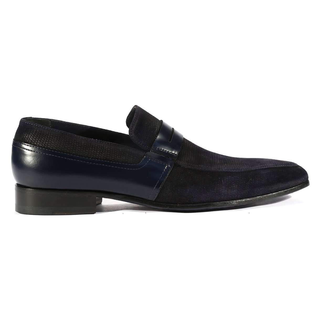 Corrente C143-4127 Men's Designer Shoes Navy Lizard Print / Suede / Calf-Skin Leather Loafers (CRT1014)