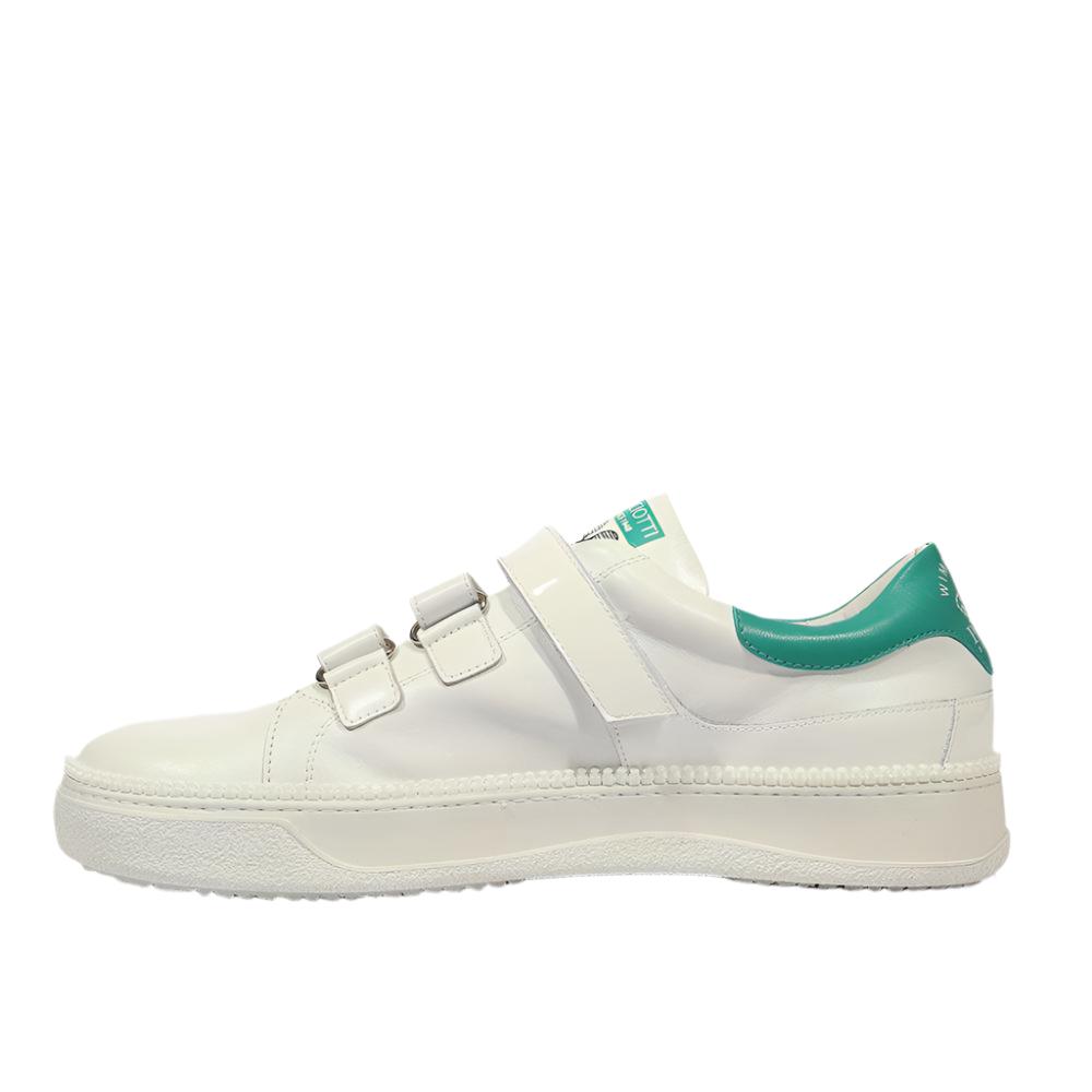Cesare Paciotti Luxury Italian Men's Wimbledon Nappa Bianco Patent White Green Sneakers (CPM5120)