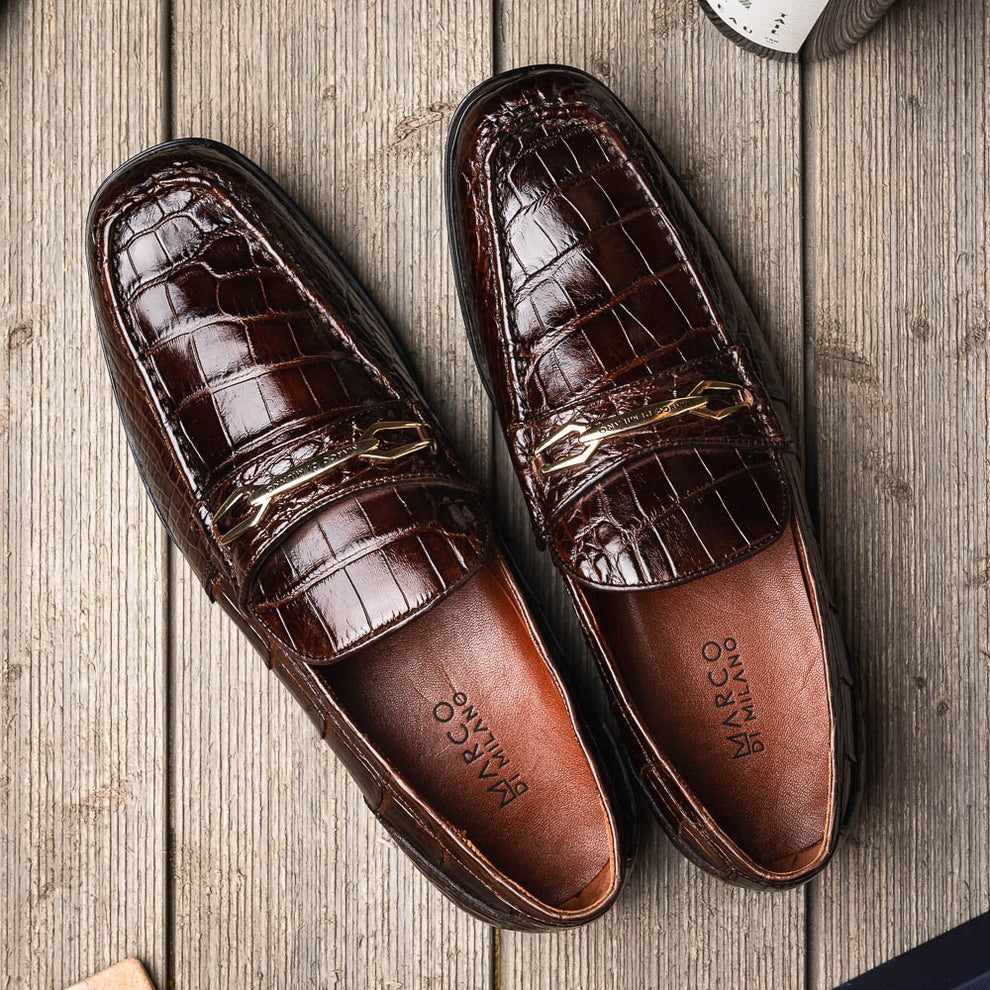 Marco Di Milano Hugo Men's Shoes Exotic Alligator Stylish Horsebit Loafers (MDM1041)