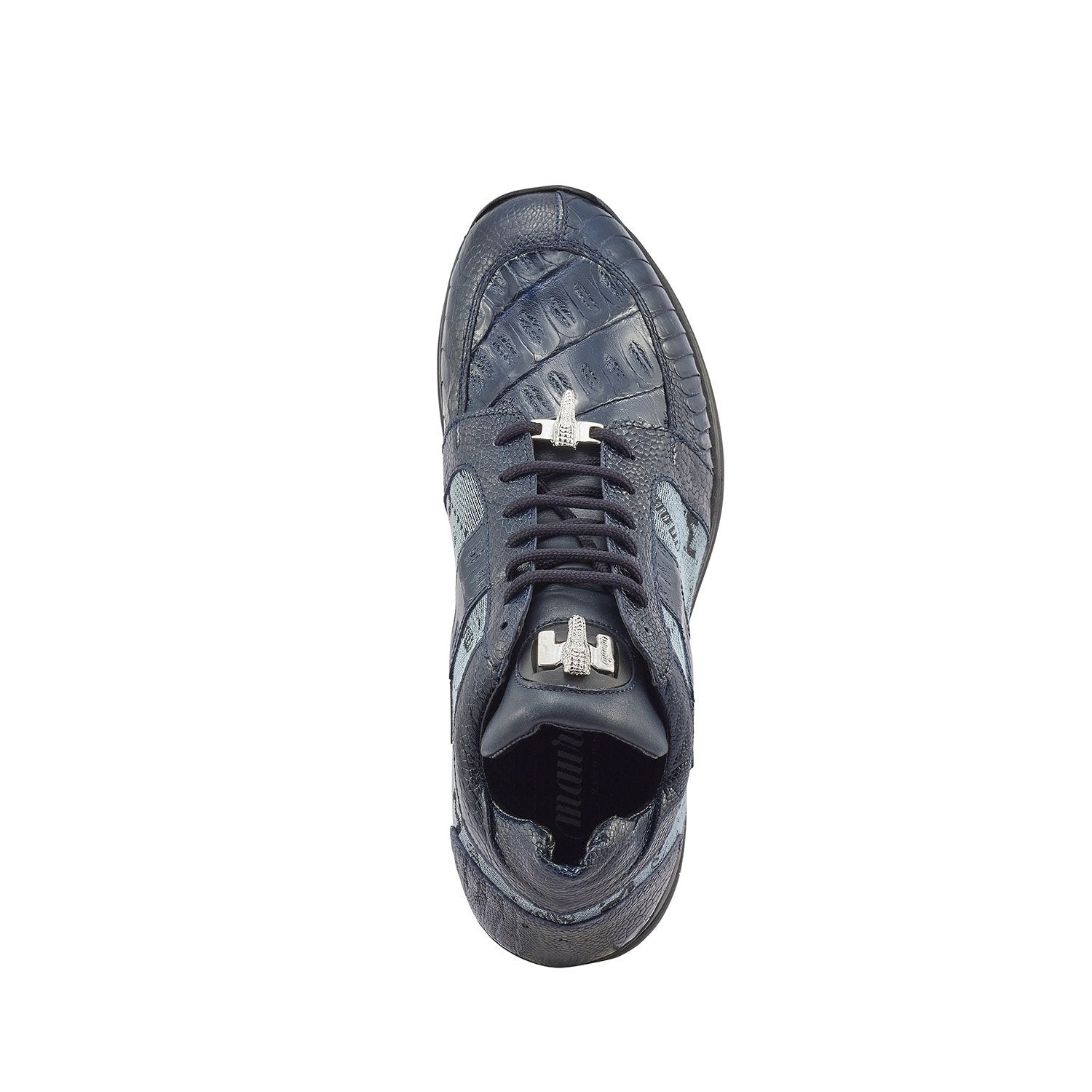 Mauri 8425 Graffiti Men's Shoes Wonder Blue Exotic Ostrich / Crocodile / Nappa / Fabric Casual Sneakers (MA5391)