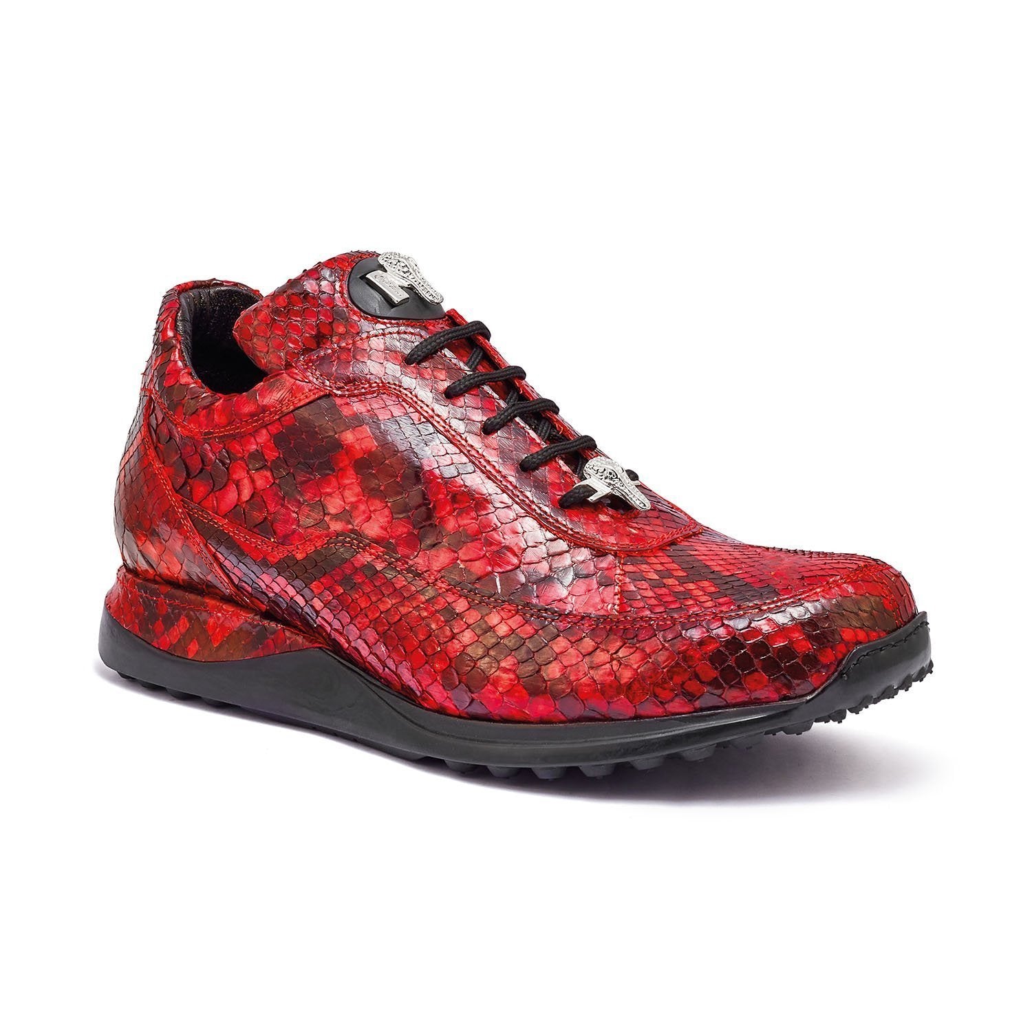 Mauri 8900/2 Python Serpentor Men's Shoes Red & Black Snake-Skin Casual Sneakers (MA5327)