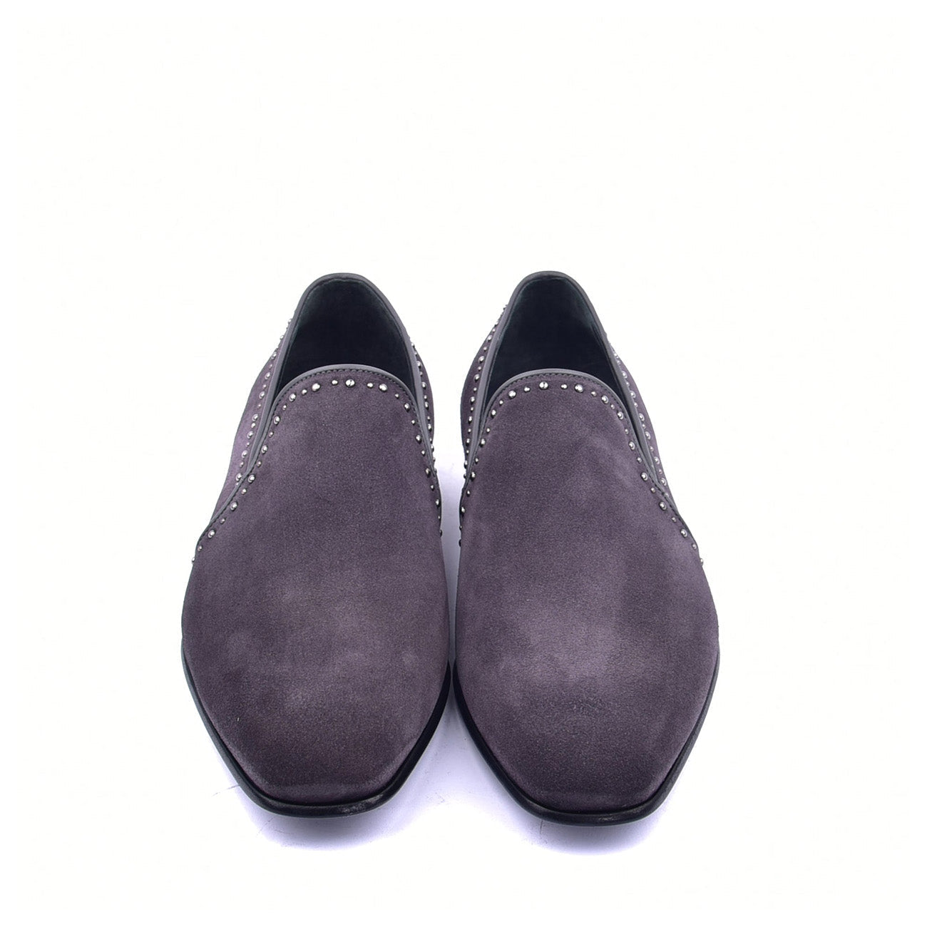 Corrente C042 4981S Men's Shoes Grey Plain Suede / Calf Skin Leather with Studs Loafers (CRT1368)