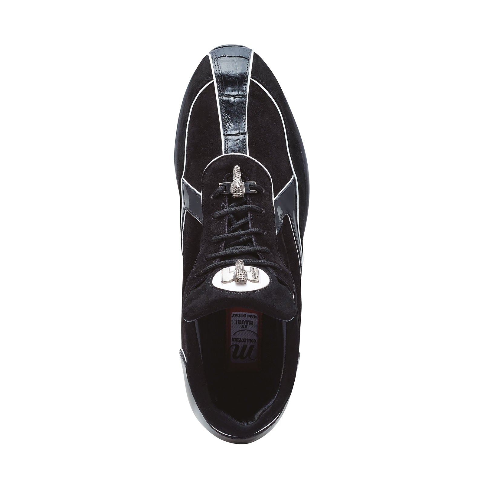 Mauri Jackpot M791 Men's Shoes Black Exotic Crocodile / Suede / Patent Leather Sneakers (MA5267)
