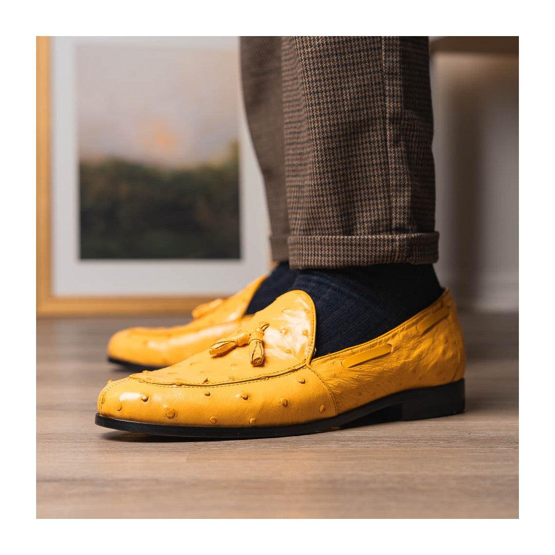 Marco Di Milano Aubiere Men's Shoes Exotic Ostrich Tassels Loafers (MDM1199)