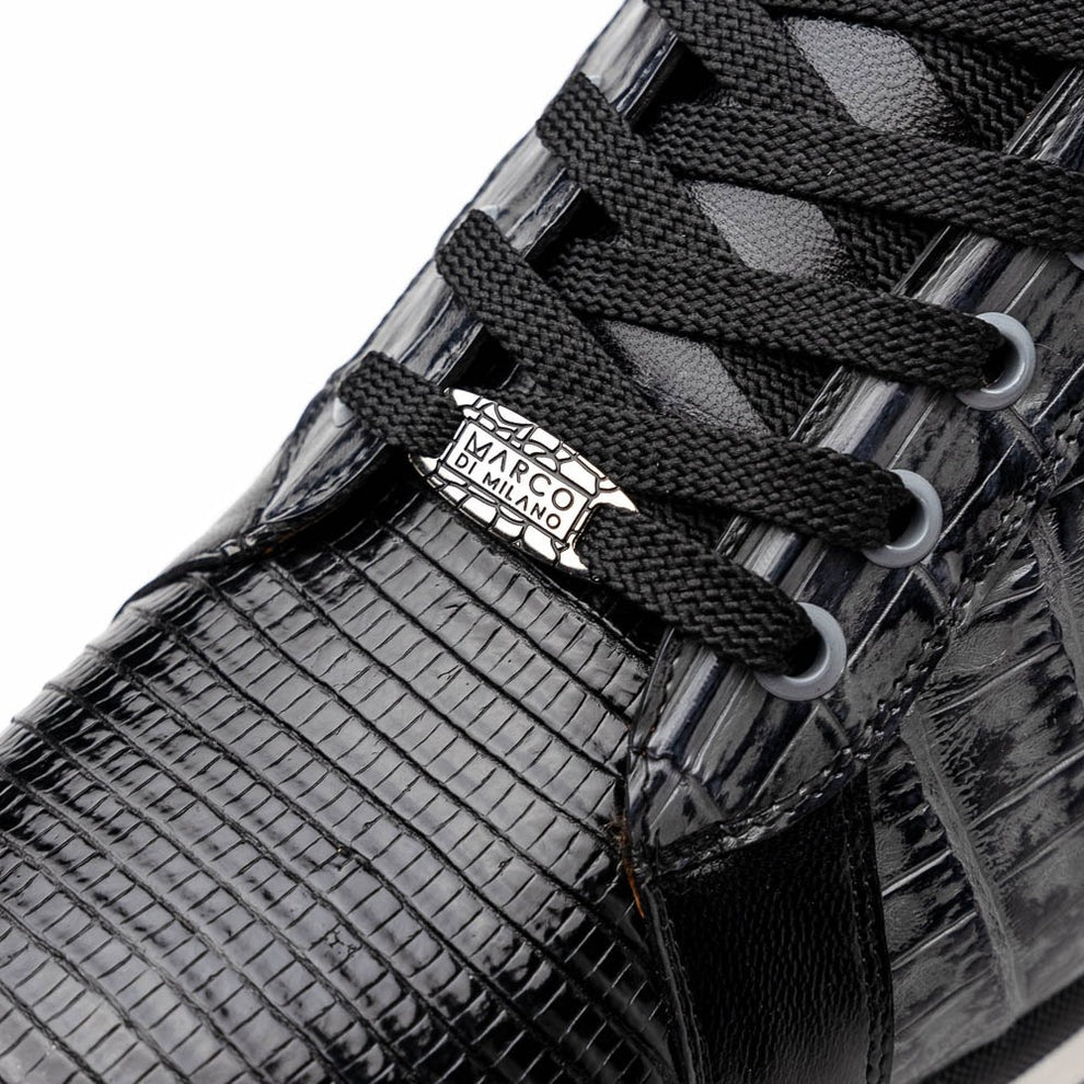 Marco Di Milano Portici Men's Shoes Wine & Black Exotic Lizard / Crocodile Casual Sneakers (MDM1016)